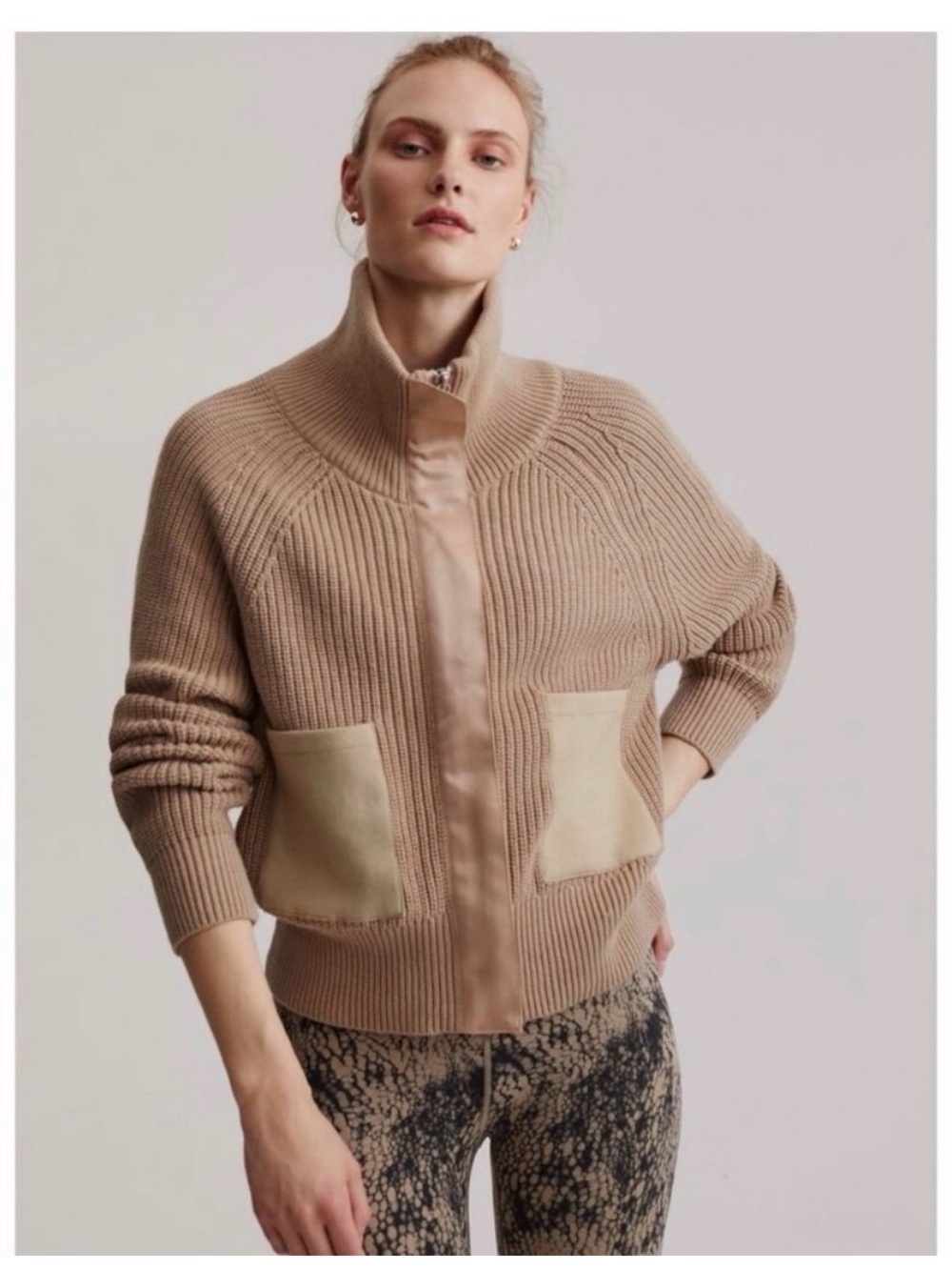 Varley Delfern Sweater Jacket in Light Taupe